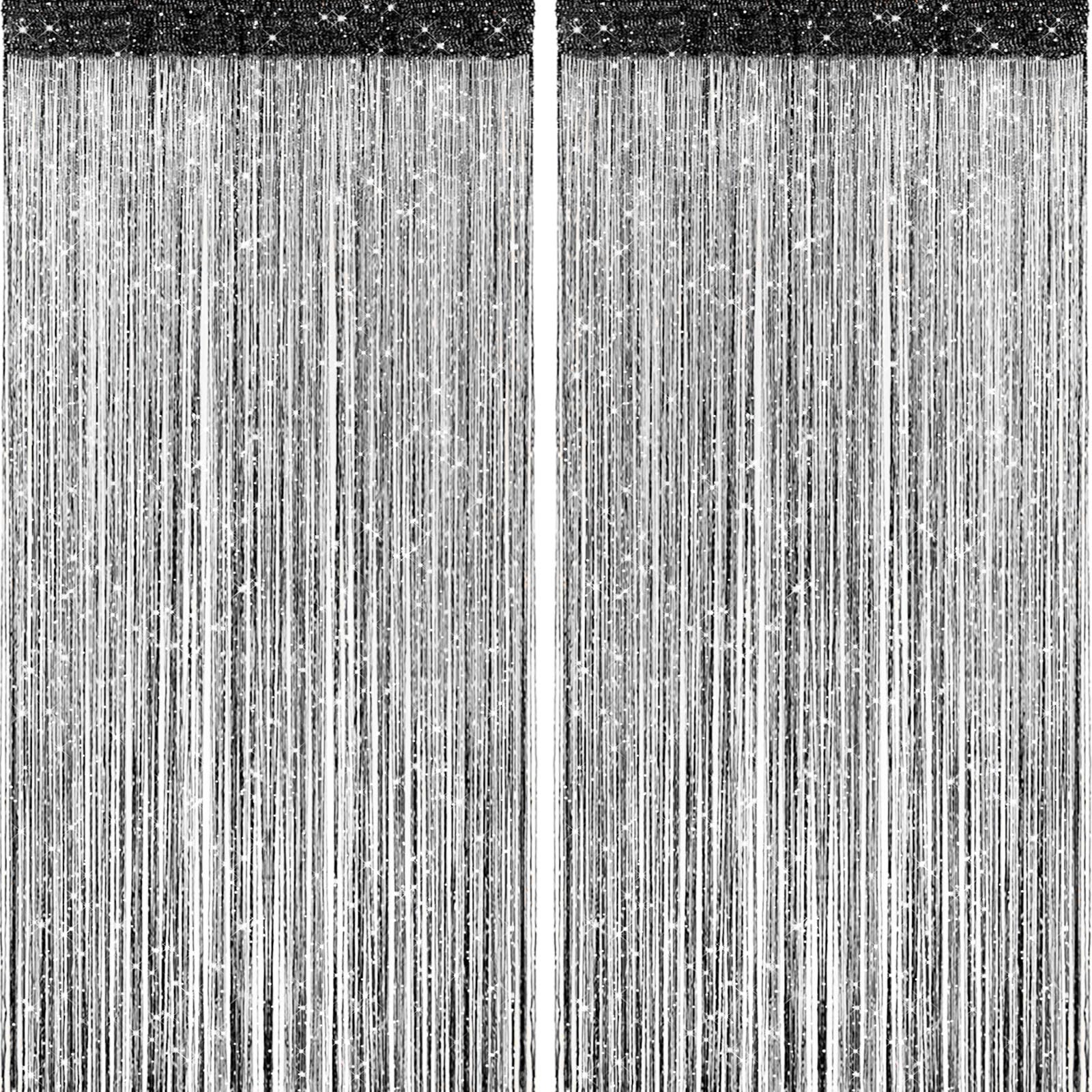 Photo 1 of 2 Pieces Black Glitter String Curtains, 39x79 Inch Doorway Beads Curtains, String Curtain for Doorway, Room, Closet Partition, Windows Wedding Party Boho Tassel Home Decoration