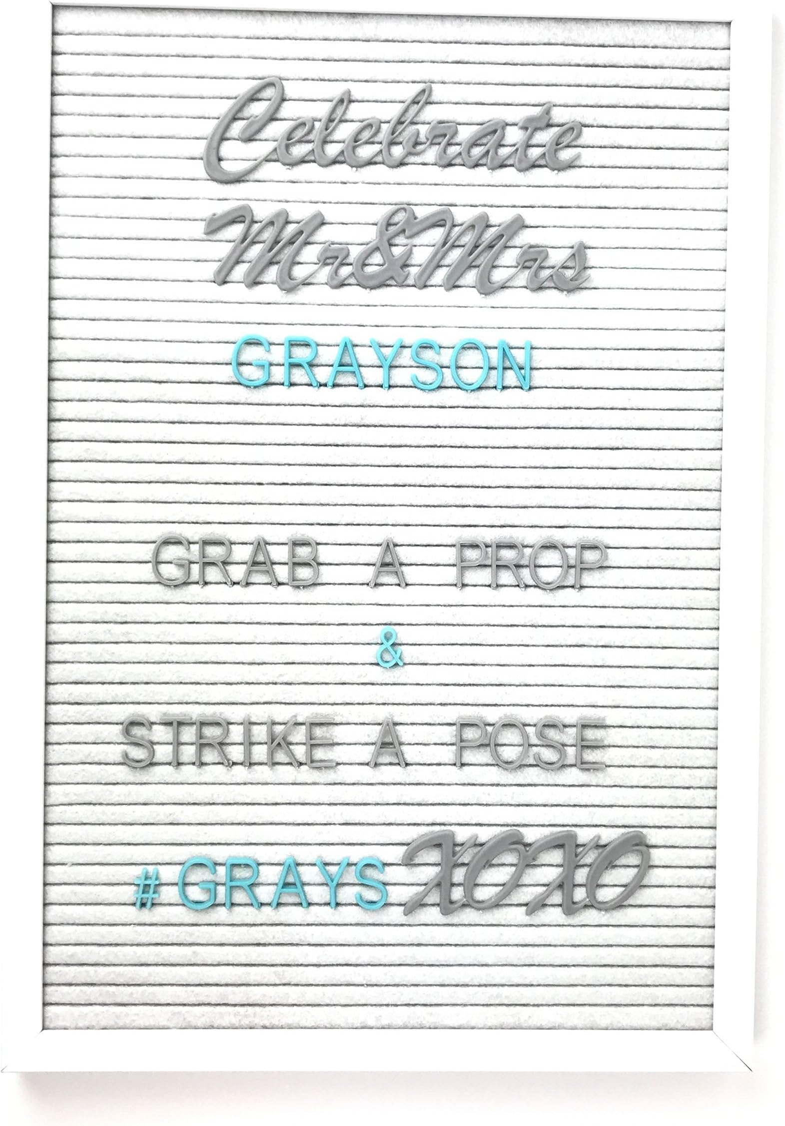 GREY & AQUA PREMIUM COLORED HELVETICA & BRUSH SCRIPT MT CURSIVE LETTERS for a felt vintage style board - 290 changeable accessory characters including the alphabet, symbols, shapes, numbers and words.