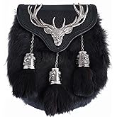 Scottish Kilt Semi Dress Real Fur Sporran Stag Head Antique Unique Leather Sporran