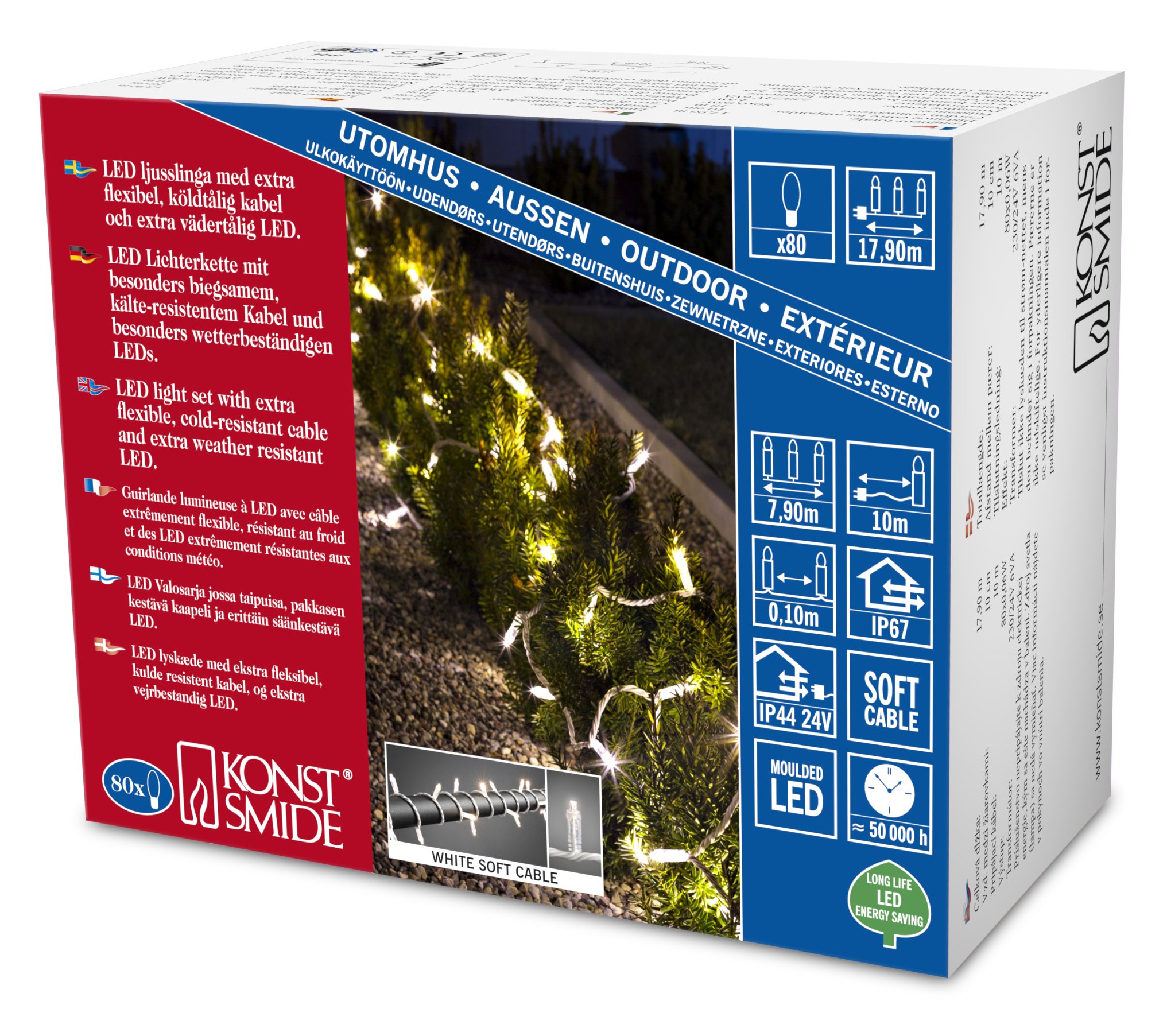 Konstsmide IP67 80 Moulded LEDs Indoor or Outdoor Use On Soft White Cable - Warm White