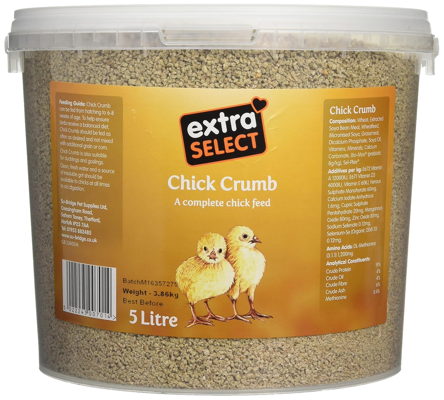 Extra Select Chick Crumbs Complete Chick Feed Tub, 5 Litre Amazon.co
