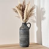 PORCER Ceramic Rustic Vase for Home Decor, Terracotta Vase with Handle, Handcrafted Vintage Decorative Flower Vase for Farmhouse, Living Room, Table, Fireplace, Nightstand - Black Bronze