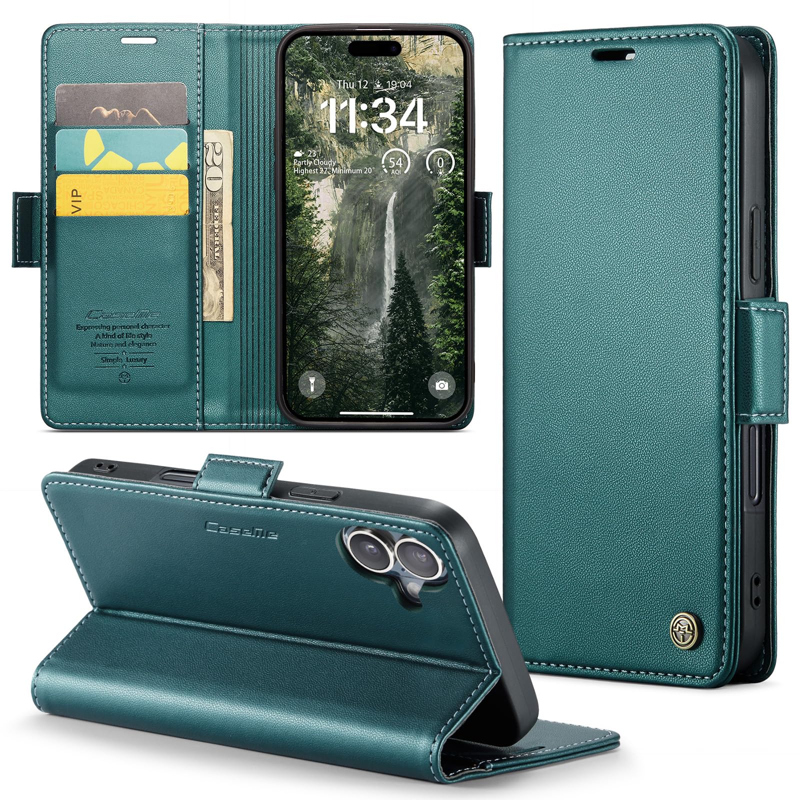 Phernykas for iPhone 16 Plus Wallet Case with Card Holder, Kickstand RFID Blocking Magnetic Closure Shockproof Protective PU Leather Case for iPhone 16 Plus Flip Case Wallet - Green — image 1