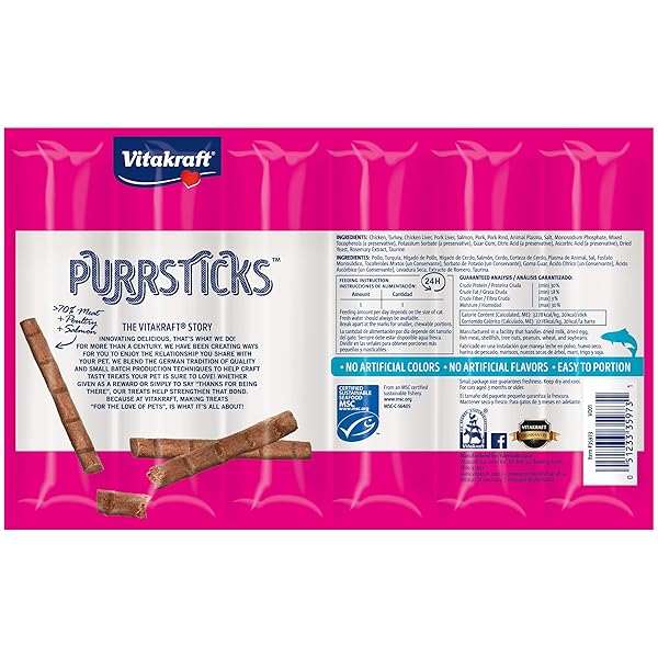 VITAKRAFT PURRSTICKS MEATY CAT STICKS – CHICKEN WITH SALMON – SEGMENTED AND BREAKABLE MEATSTICK – DELICIOUSLY TENDER – 6 COUNT (PACK OF 1)