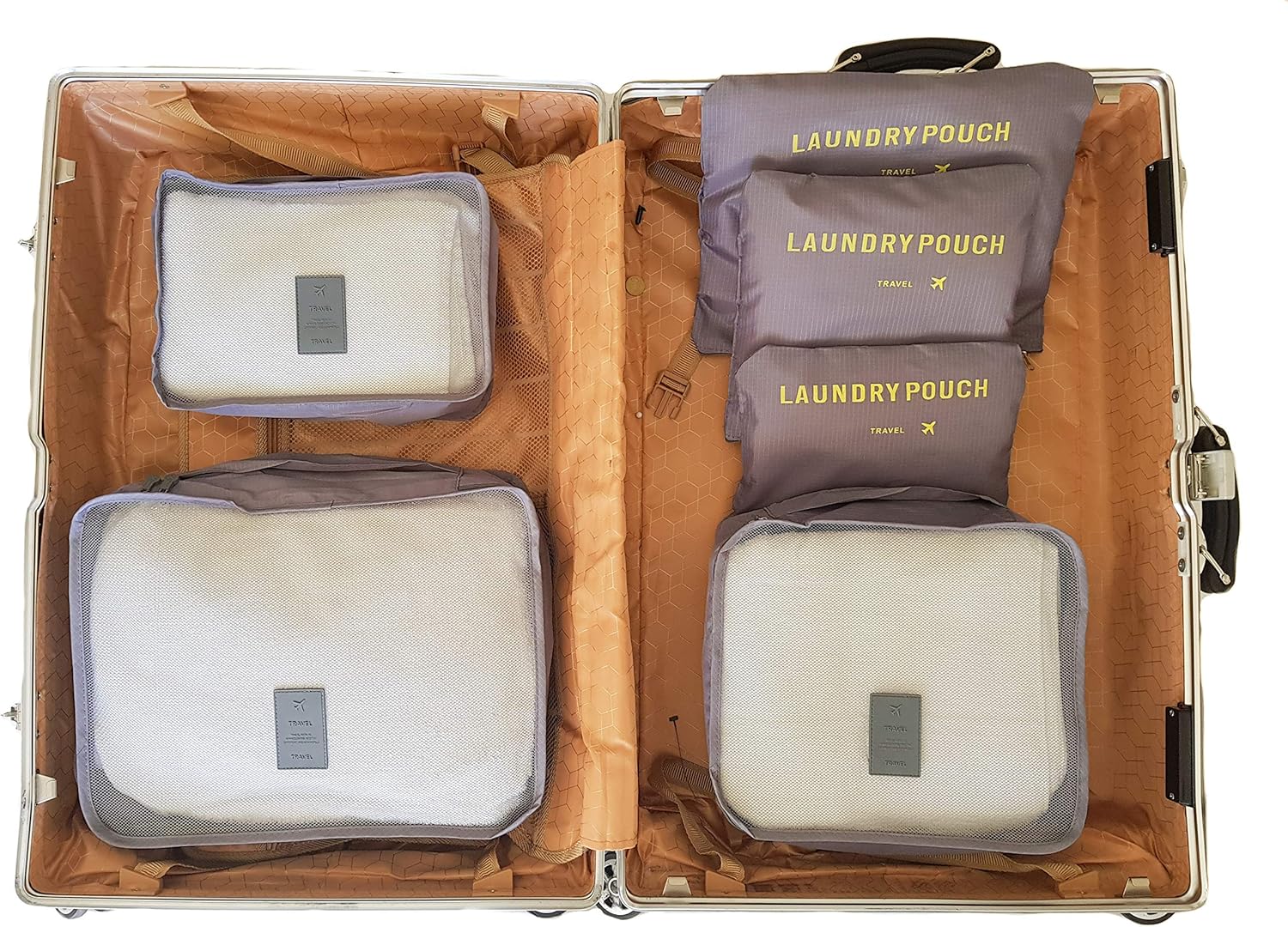 KIT NECESSAIRE ORGANIZADOR PARA MALA DE VIAGEM 6 PEÇAS CINZA