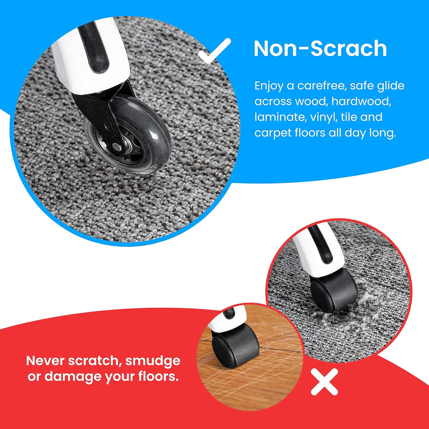 Office Chair Wheels Black Replacement Rubber Chair casters for Hardwood Floors and Carpet, Set of 5, Heavy Duty Office Chair casters for Chairs to Replace Chair mats - Universal fit : Office Products