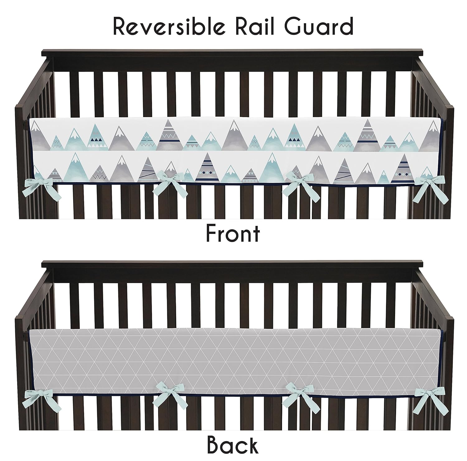 Sweet Jojo Designs Navy Blue, Aqua and Grey Aztec Long Front Crib Rail Guard Baby Teething Cover Protector Wrap for Mountains Collection