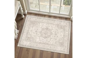 PureCozy Beige Area Rug 2x3 Washable Vintage Small Carpet for Entryway Kitchen Soft Retro Low Pile Thin Door Mat Non Slip Ori