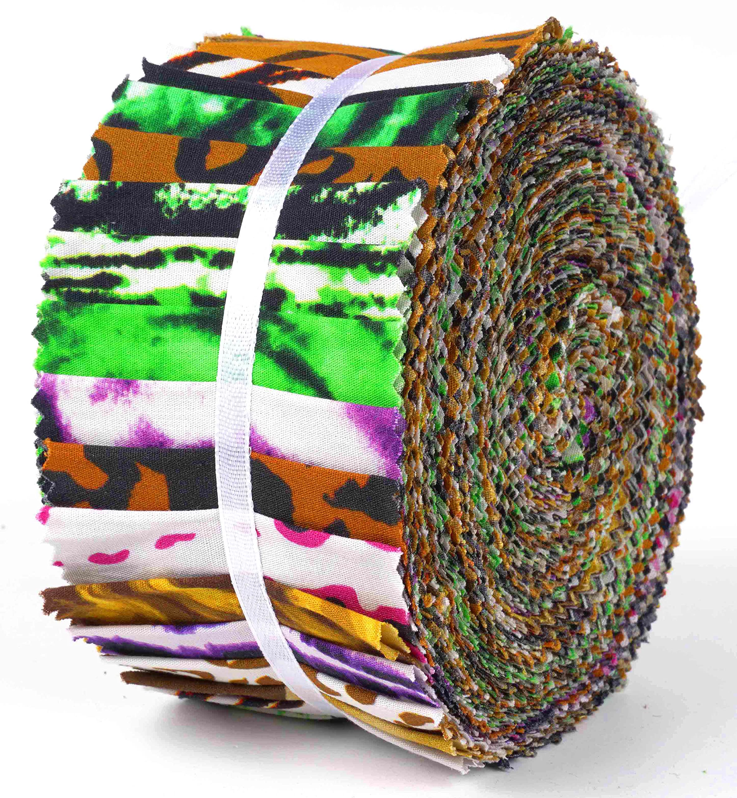 Soimoi 40Pcs Animals Print Cotton Precut Fabrics for Quilting Craft Strips 2.5x42inches Jelly Roll - Multicolor