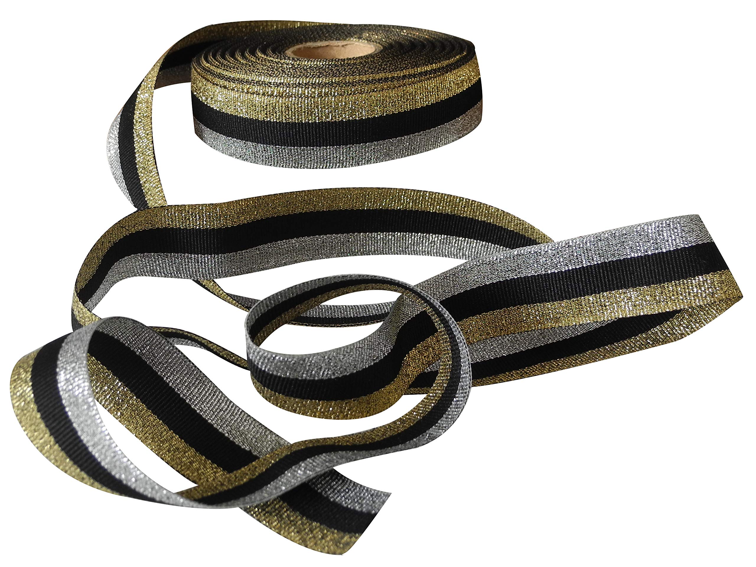 Carte Dozio S.r.l. Carte Dozio - Polyester and Lurex Tape with Two Alternating Colors (Powder/Coral/Powder) - h. 25 mm - Length 25 m - 1 cf Spool Gold/Silver/Nero