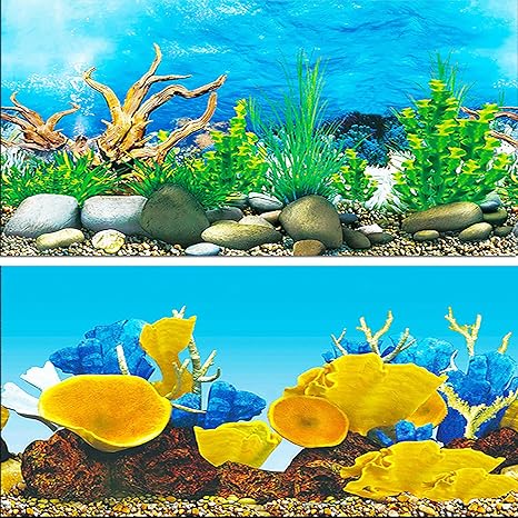 Amazon Com Zision Aquarium Background 21 12 Fish Tank Removaboe Sticker Double Side Black Blue Plants Wood Forest Rock Reef Glue Pet Supplies
