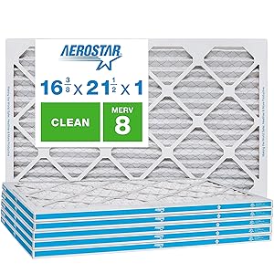 Aerostar Clean House 16 3/8x21 1/2x1 MERV 8 Pleated Air Filter, Made in the USA, 6-Pack