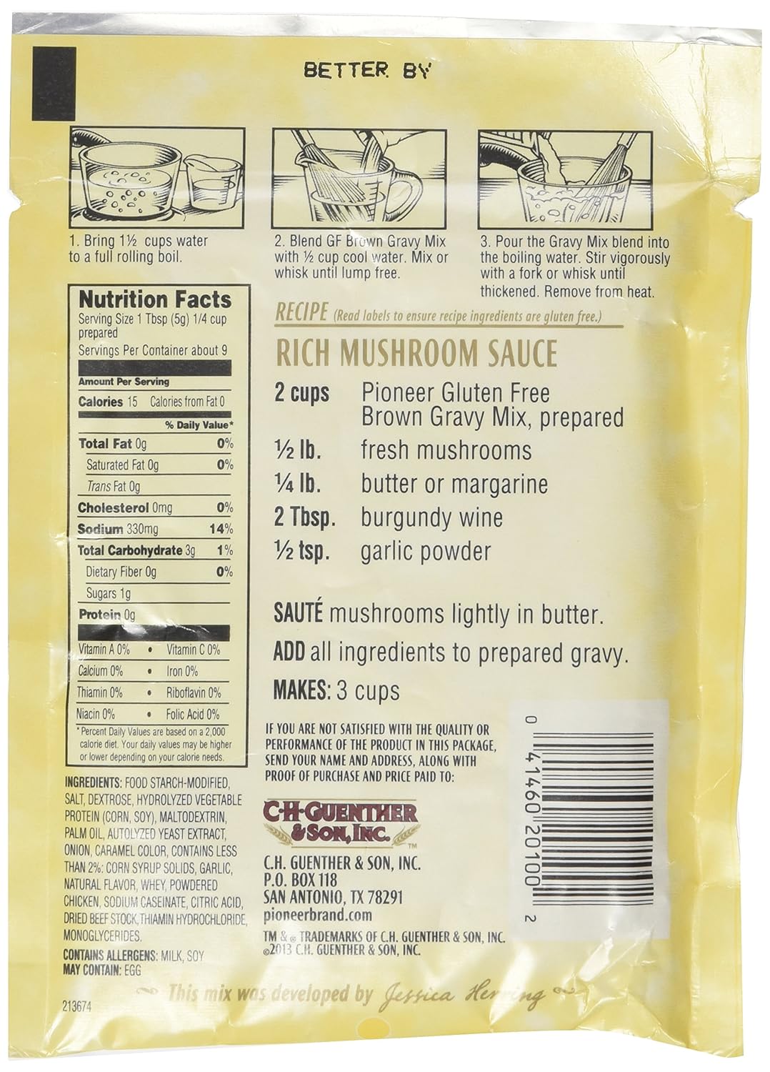 pioneer gravy mix nutrition