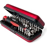 StewMac Guitar Tech Screwdriver Set, 36-Piece Bit Set | Guitar Screwdriver Set for Hardware with Magnetic Easy Grip Handle, Extender and Compact No-Spill Case, Luthier Kit