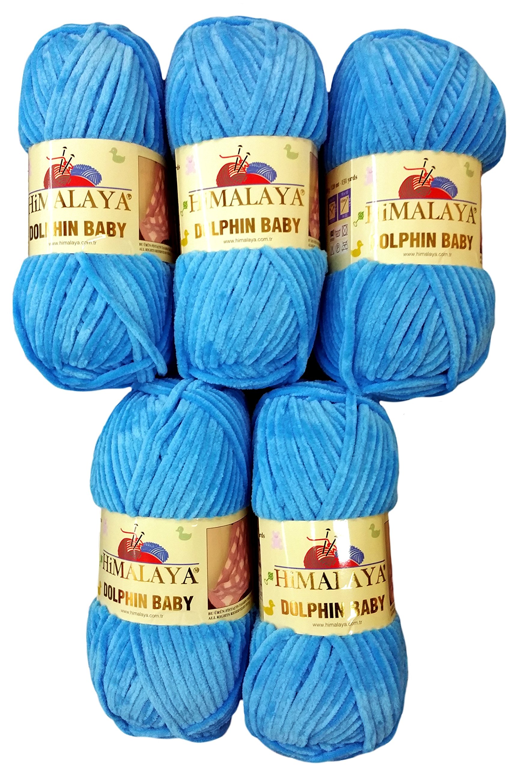 5 x 100 g Himalaya dolphin baby wool, knitting wool, yarn, knitting wool, 500 g, super bulky, Blau 80326, 35_x_25 CM