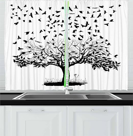 Amazon Com Lunarable Birds Kitchen Curtains Flock Of Crows