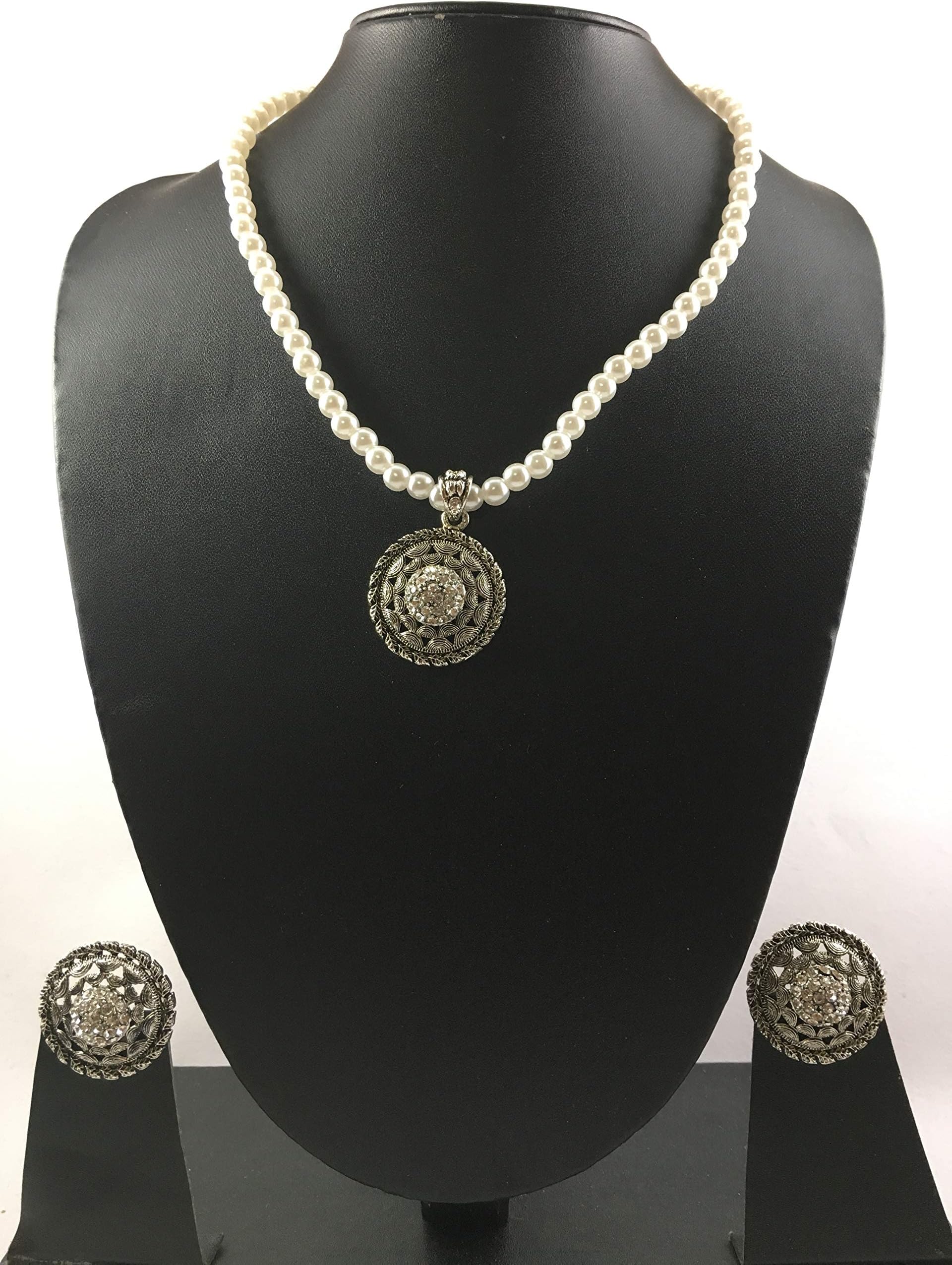 A1 Sovereign Fashions Handcrafted Oxidized Silver Strand Necklace Set for Women