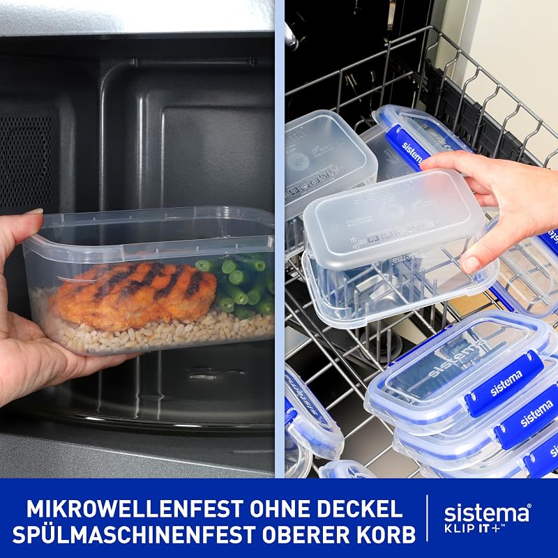 KLIP IT PLUS Frischhaltedosen-Set | 1 L | 4 luftdichte Behälter | Auslaufsicherer Verschluss | Einfache Verschlussclips | BPA-Frei