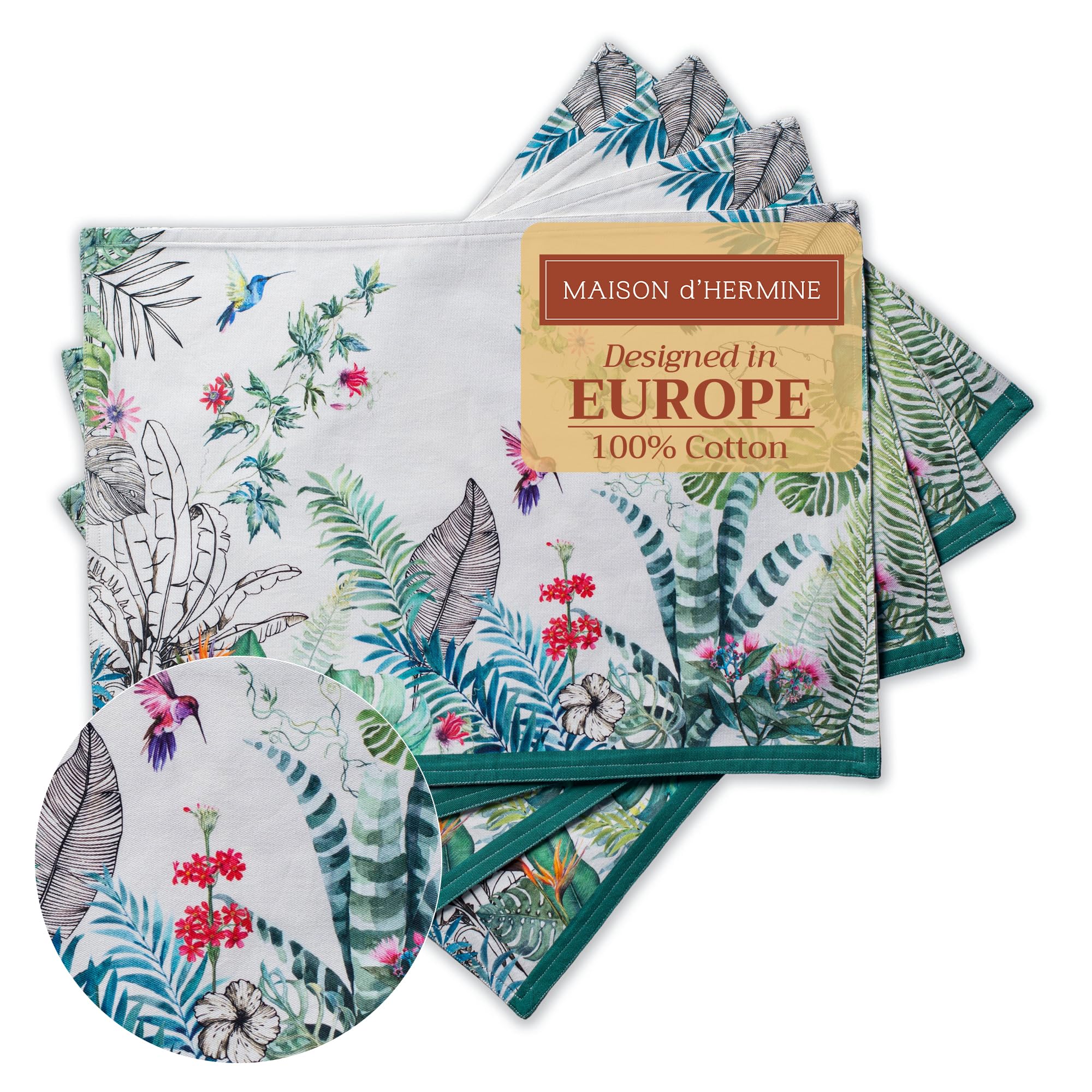 Maison d' Hermine Placemats Set of 4 100% Cotton Washable Reusable Table Mats for Home Kitchen Dining Party Wedding Restaurant (Tropiques, 33 CM x 48 CM)