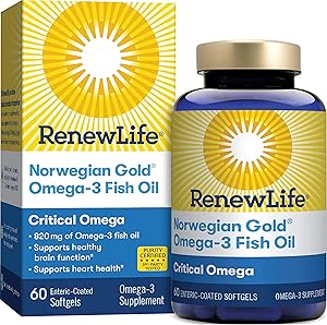 Renew Life Norwegian Gold Adult Fish Oil - Critical Omega, Fish Oil Omega-3 Supplement - Gluten & Dairy Free - 60 Burp-Free Softgel Capsules (Package May Vary)