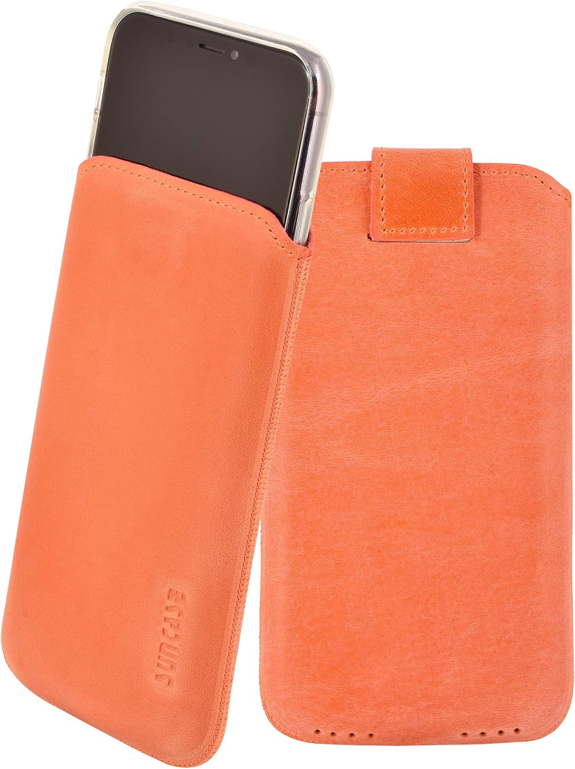 Suncase Case Compatible with iPhone 11 Pro (5.8 Inches) with Additional Case / Shell / Bumper / Silicone *Pull Up Tab Feature * Mobile Phone Leather Protective Case in Antique Salmon Pink
