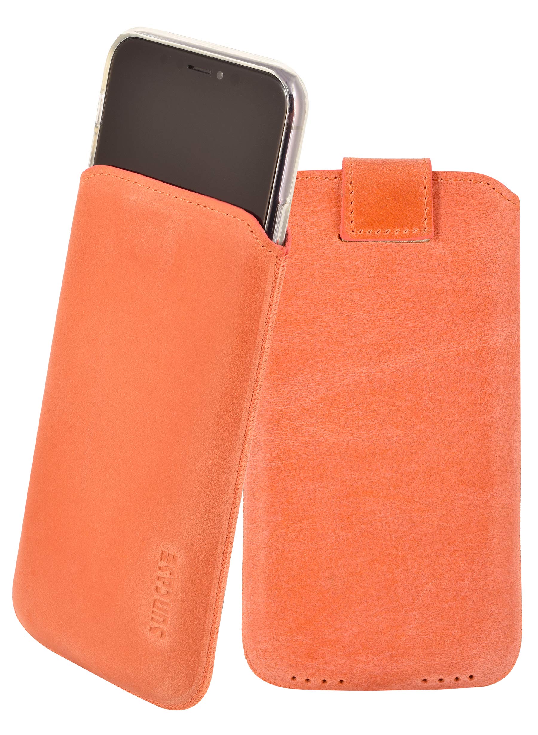 Suncase Case Compatible with iPhone 11 Pro (5.8 Inches) with Additional Case / Shell / Bumper / Silicone *Pull Up Tab Feature * Mobile Phone Leather Protective Case in Antique Salmon Pink