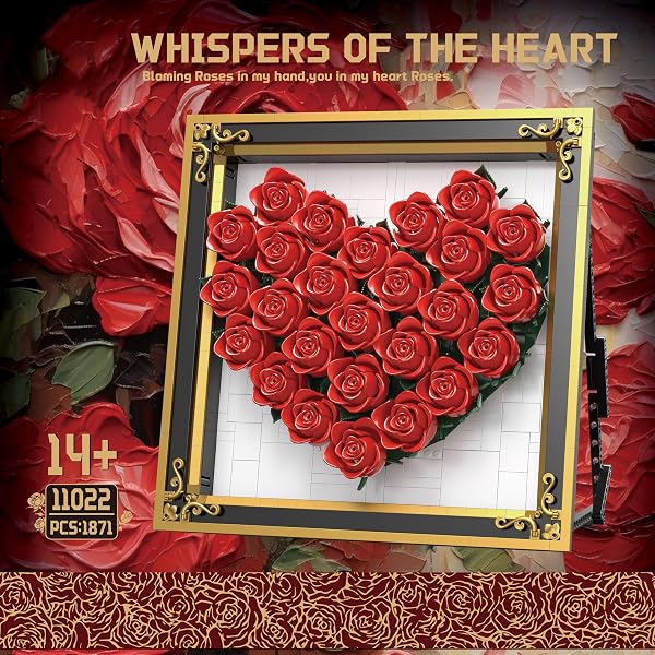 ZONECYTD RED ROSE BUILDING SET COMPATIBLE WITH LEGO FLOWERS BOUQUET BOTANICAL COLLECTION WALL & TABLE ART DECOR FOR LOVER ADULTS GIRLS -1871PCS