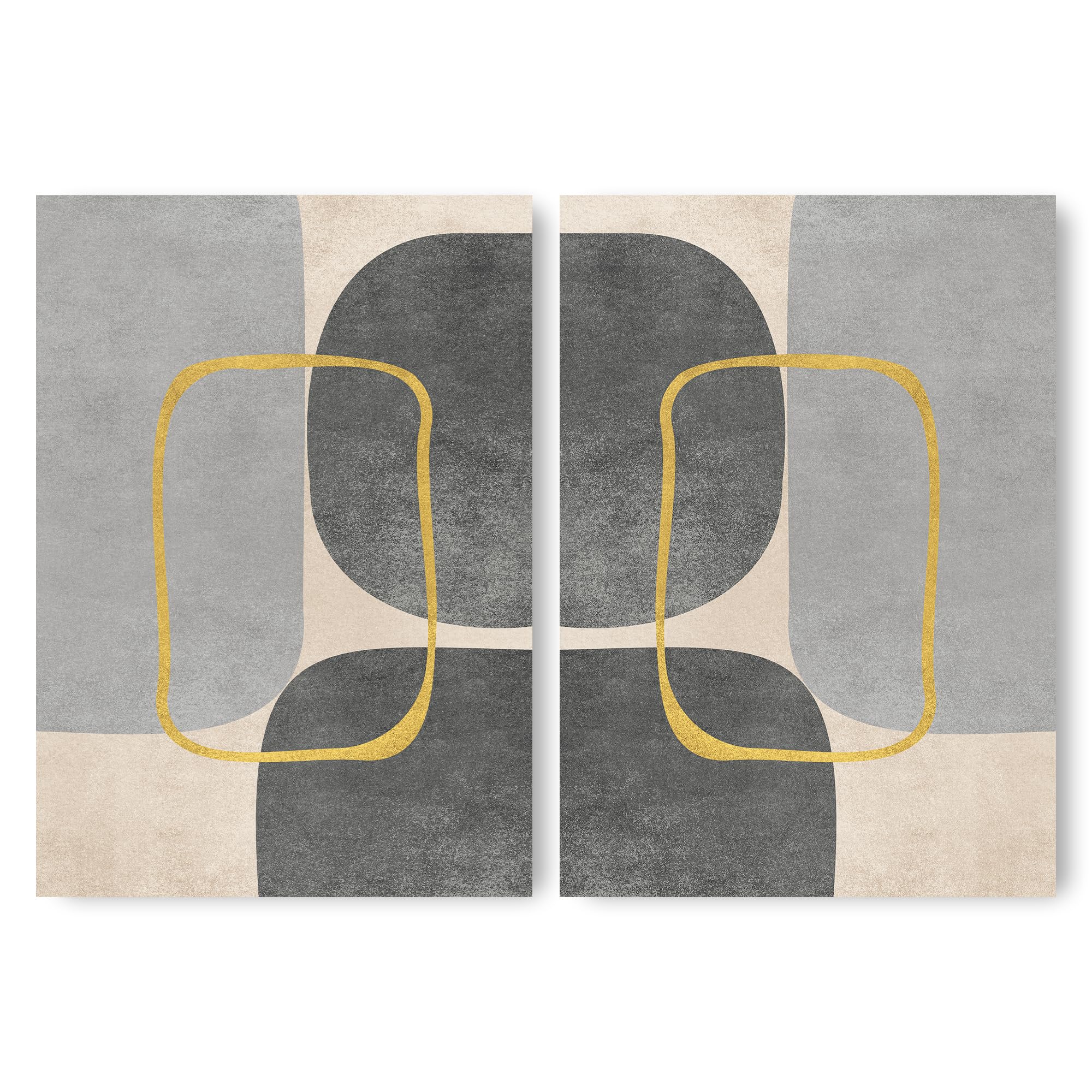 ADAM & ALICE Premium Unframed Wall Art Print – Minimalist Geometric Mid-Century Artwork – Home Decor for Living Room/Bedroom/Hallway/Office – Grey – A2 Set of 2