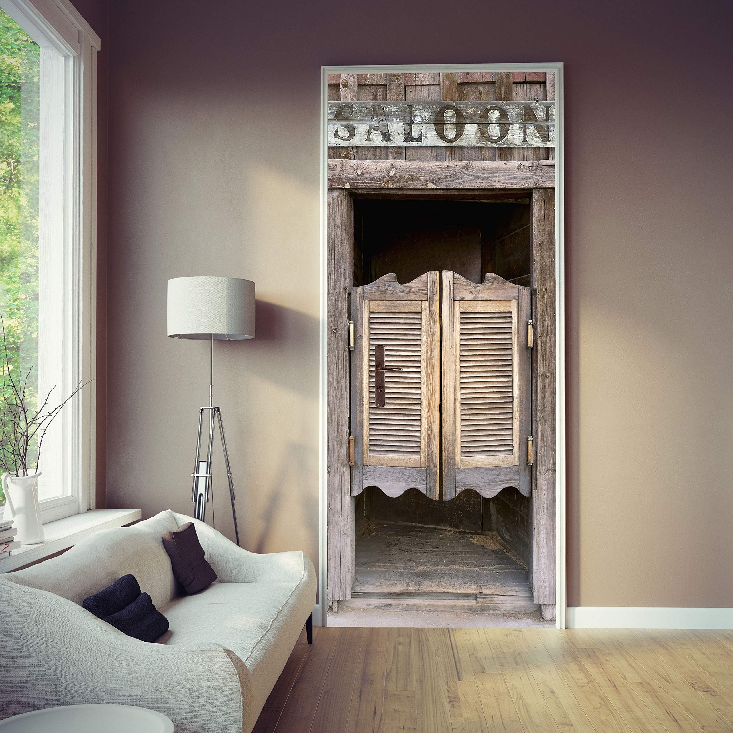 murimageDoor Mural Saloon 86 x 200 cm Including Paste Photo Wallpaper Western Wood Vintage Swinging Door Cowboys bar Teens Hobby Office Wallmural