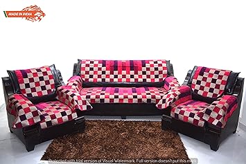 A.P HANDLOOM Chenille Sofa Cover with Arms (Pink, 3+1+1) - Set of 12 Pieces