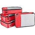Amazon Basics Lightweight Packing Cubes for Travel, 4 Piece Set With Double Zipper Pulls and Mesh Top Panel, 100% Durable Polyester, Medium, Red