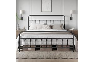 Yaheetech Classic Metal Platform Bed Frame Mattress Foundation with Victorian Style Iron-Art Headboard/Footboard/Under Bed Storage/No Box Spring Needed/King Size Black