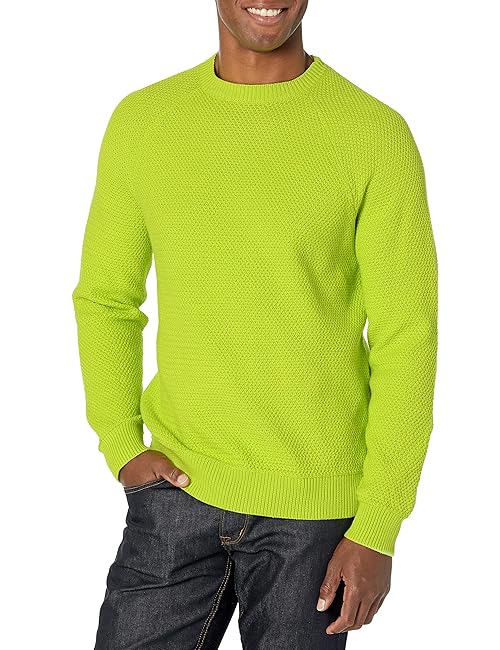 Amazon Essentials Oversized Crewneck Sweater for Men, Textured, Cotton, Lime Green, Small