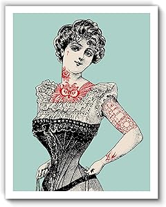 Printsmo, Victorian Tattooed Woman, Green Abstract Modern Contemporary Art Print, Minimalist Wall Art for Bedroom and Home Decor, Boho Art Print Poster, Wall Decor 11x14 Inches, Unframed