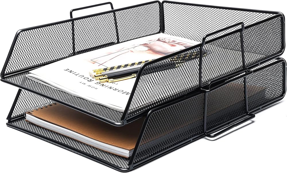 EXERZ Paper Sorter Tray Desk Organizer File Holder 2 Pack Black