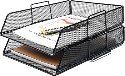 EXERZ Paper Sorter Tray Desk Organizer File Holder 2 Pack Black