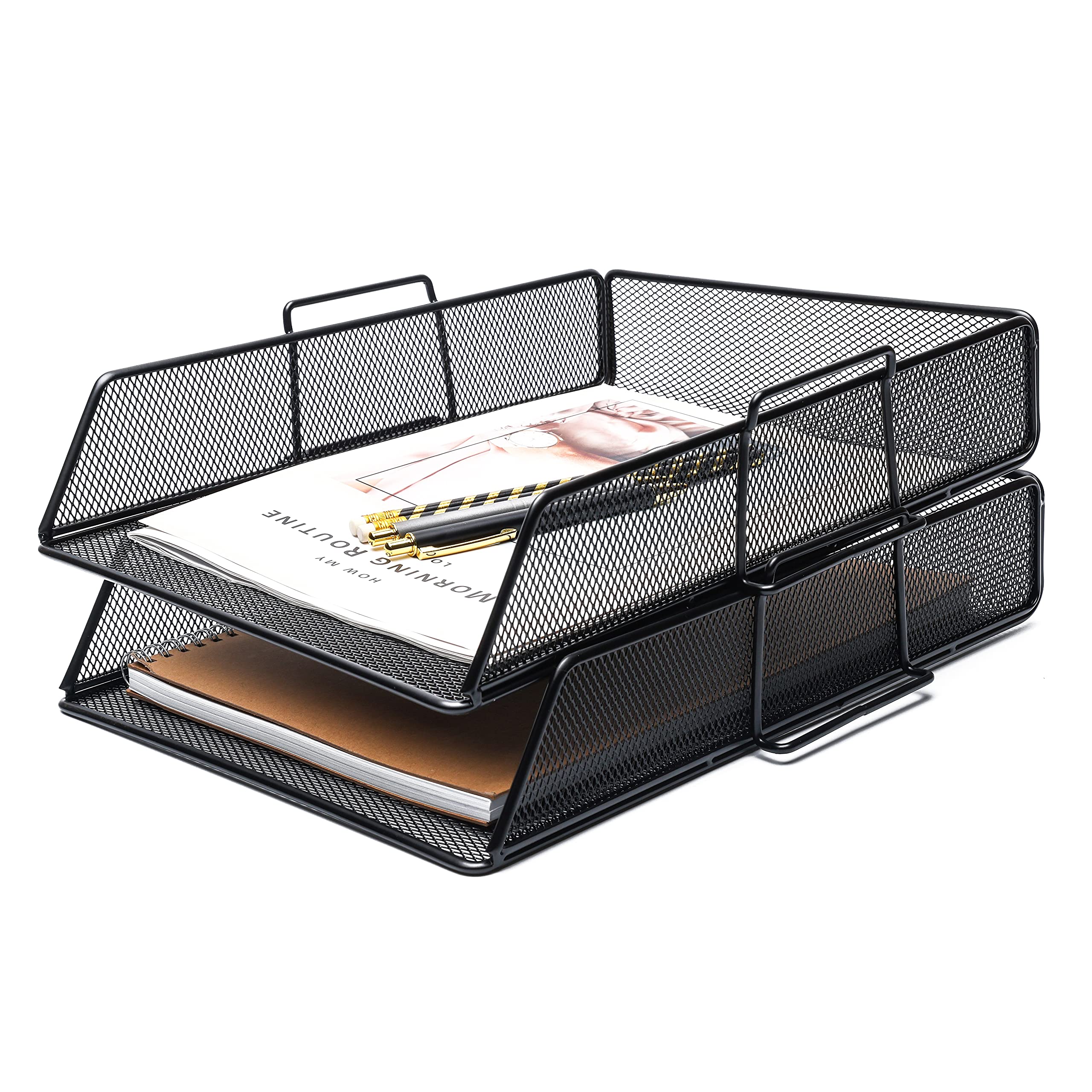 EXERZ Paper Sorter/Tray/Desk Organiser/File Holder 2pcs - Office, School (Black)