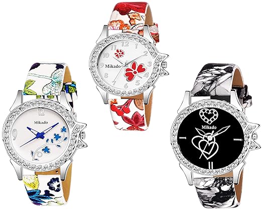 Mikado New Artistic Analogue Multicolour Dial Design Women and Girls Watch Combo