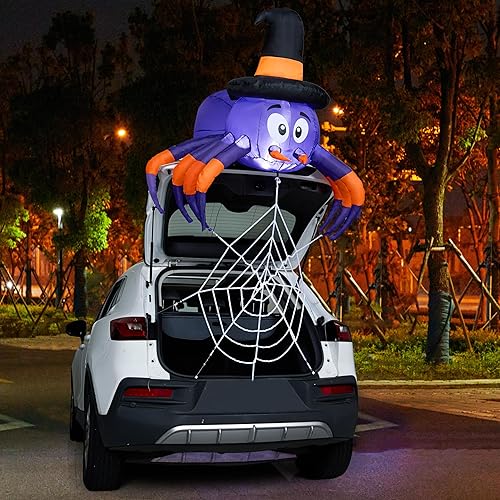 Joiedomi Halloween Inflatable Outdoor Decor, Halloween Blow Ups for Yard Decorations, Trunk or Treat Car Decorations, Inflatable Spider with Spider Web for Car Decor