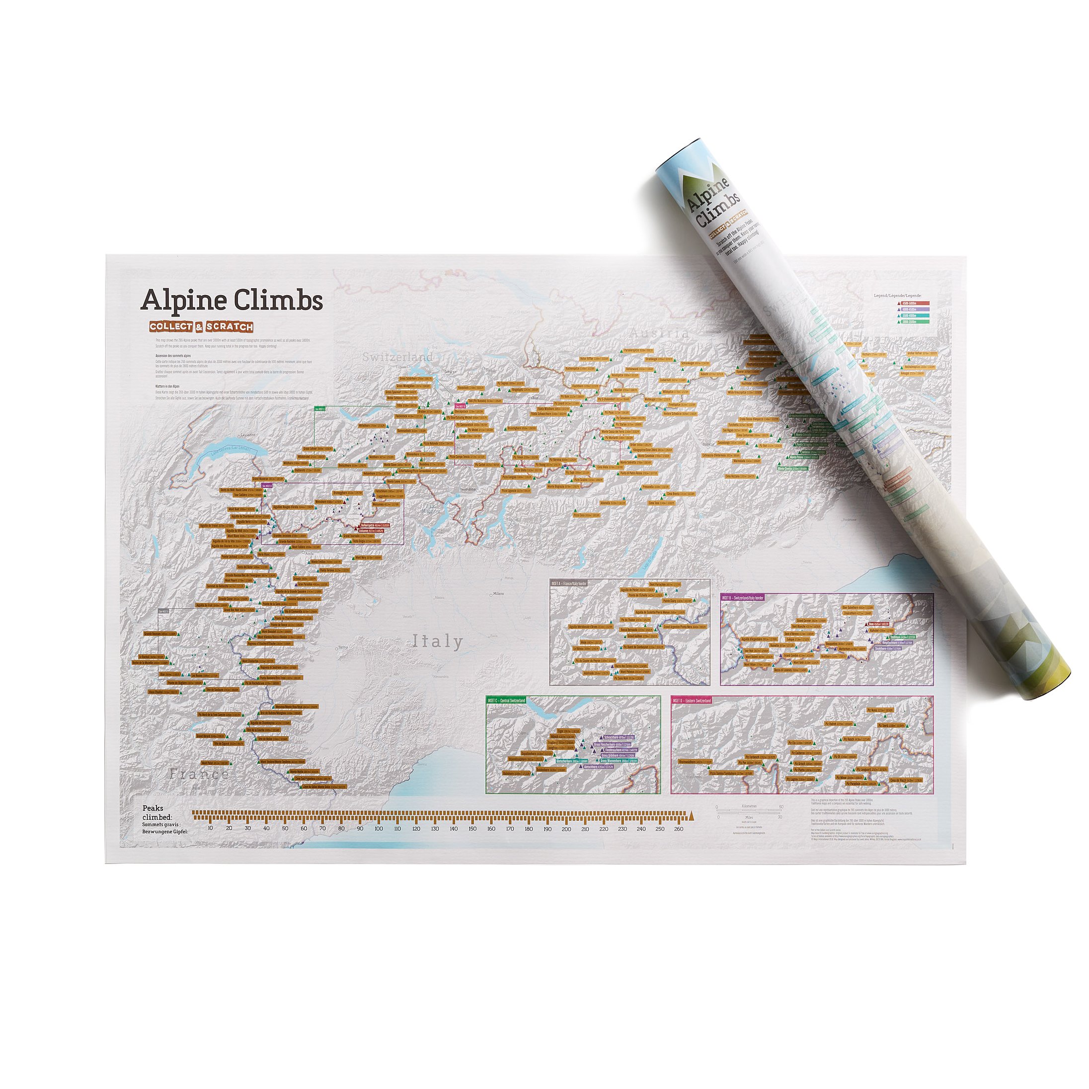 Scratch Off Alpine Climbs Print - Maps International - Poster Gift for Walking/Climbing Enthusiasts - alps Peaks - Gift Tube - a1 Sized 84.1 (h) x 59.4 (w) cm