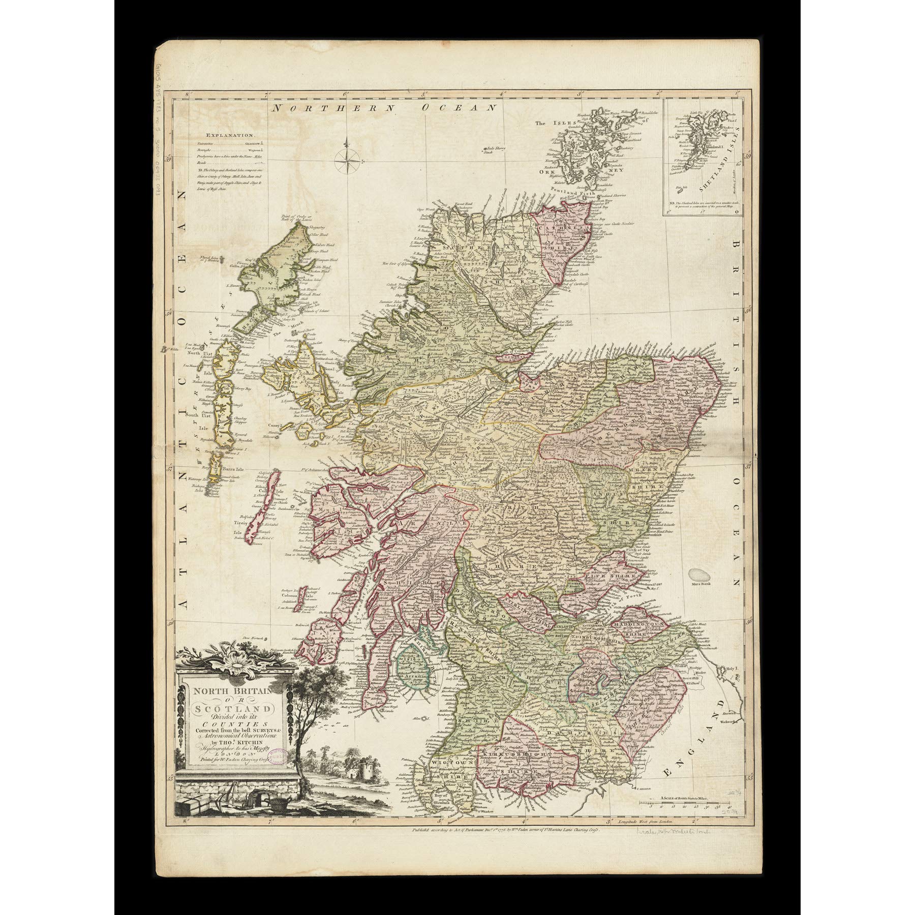 Kitchin 1778 Map Scotland Counties North Britain Premium Wall Art Canvas Print 18X24 Inch