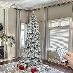 YITAHOME Pre-Lit Flocked Drooping Pencil Spruce