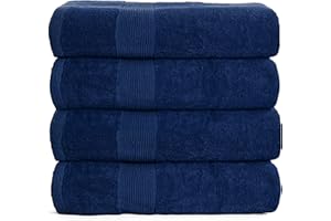 Belizzi Home 4 Pack Bath Towel Set 27x54, 100% Ring Spun Cotton, Ultra Soft Highly Absorbent Machine Washable Hotel Spa Quality Bath Towels for Bathroom, 4 Bath Towels - Navy Blue