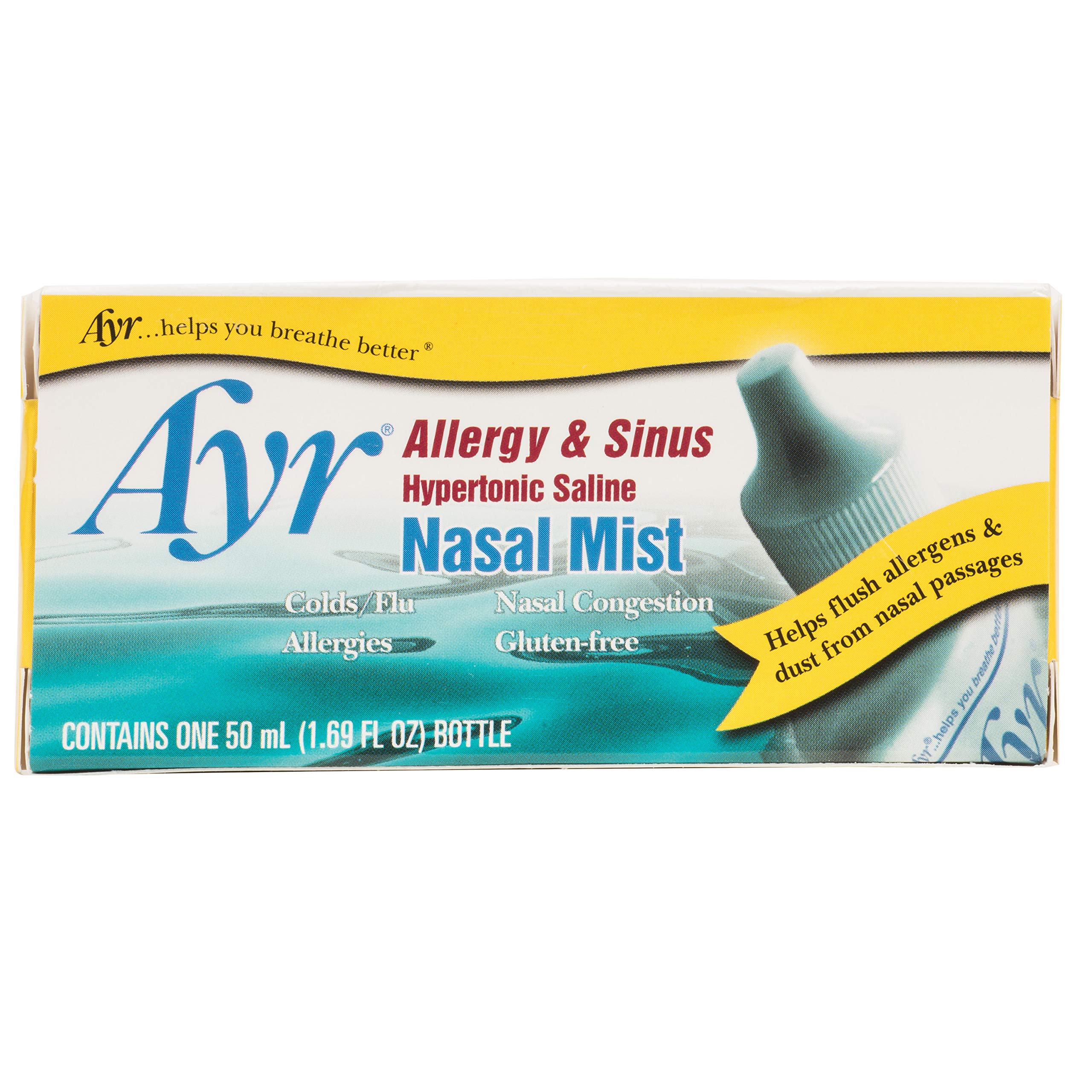 AYR Allergy & Sinus Hypertonic Saline Nasal Mist, White, 1.69 Fl Oz