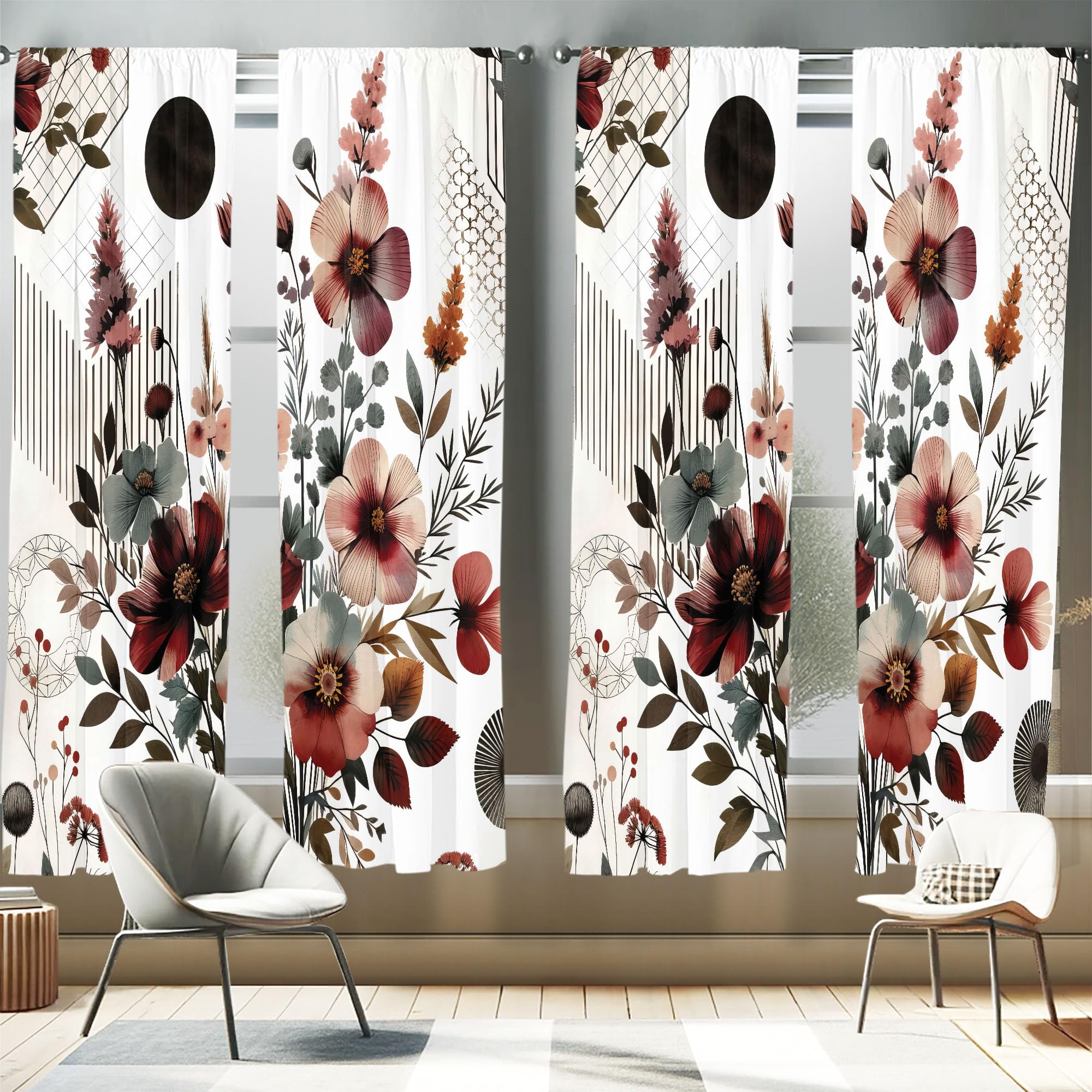 Ambesonne Floral Window Curtains Pack of 2, Mid