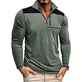 EDITCOZY Mens Quarter Zip Pullover Polo Shirts with Pocket Casual Long Sleeve Collared Golf Shirts
