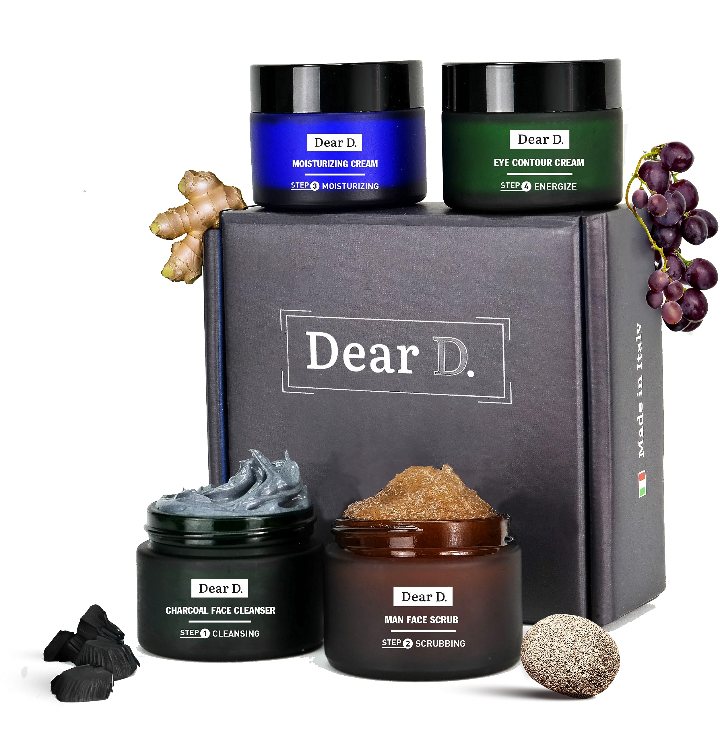 Dear D. Face Skincare Box Kit Superior | 4-Step Complete Routine with Face Wash, Face Scrub, Moisturizer, Eye Cream | Made In Italy Men's Cream Set — image 1