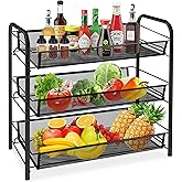 CVHOMEDECO. 3 Tier Fruit Basket Large Capacity Rectangular Metal Fruit Bowl Detachable Metal Fruit Stands Organizer for Kitchen Counter, Bread, Vegetable, Snack and Fruits. Black