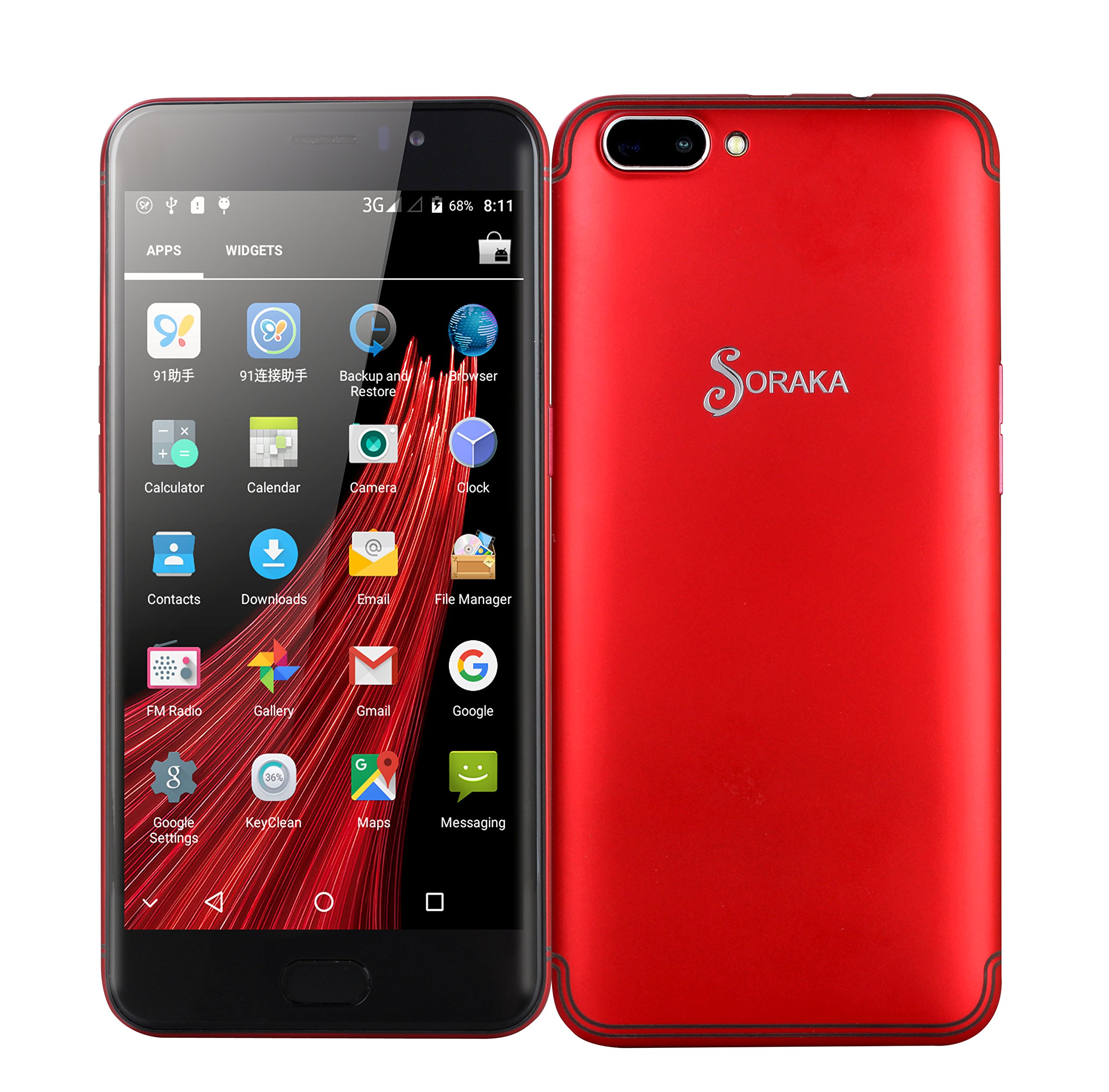 SORAKA Unlocked Smartphone 5.5 Zoll Android 5.1 Speicherkarte 64G ROM 16GB + RAM 1GB MTK6580A HD Bildschirm (720/1280) (Rot)