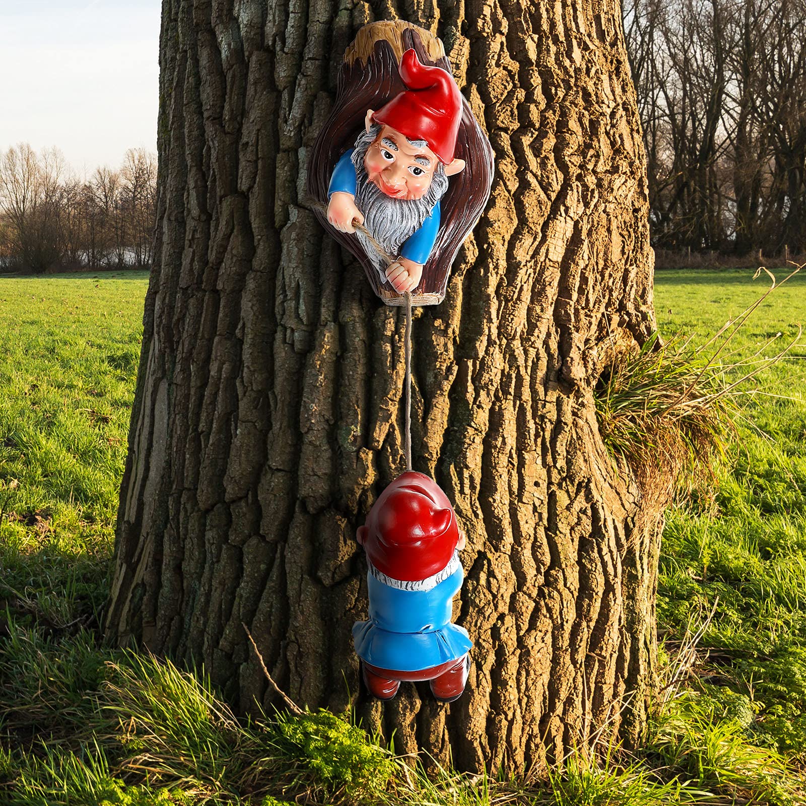 Jetec Climbing Gnome Elf Out The Door Tree Hugger Outdoor Gnomes Climbing Tree Hugger Sculpture Yard Decorations Resin Garden Statue Outdoor Decor for Garden Patio Lawn Yard